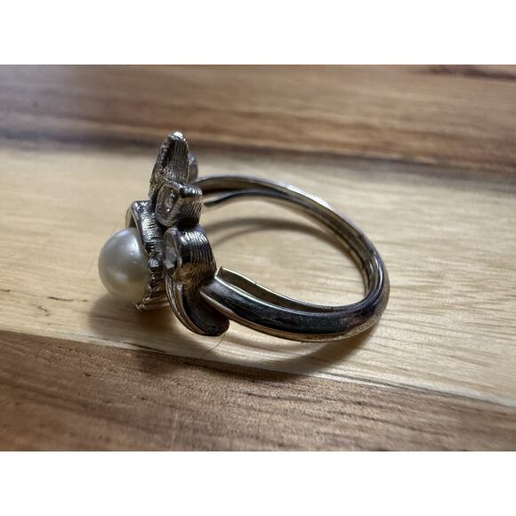 VTG Avon COCKTAIL RING Faux PEARL PAVE RHINESTONE SPRAY SZ 7.5 NOS 1970's - Picture 4 of 8